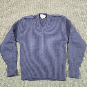 DSCP Sweater Mens 36R Small‎ Blue Wool V Neck Commando Military Elbow Patch Work